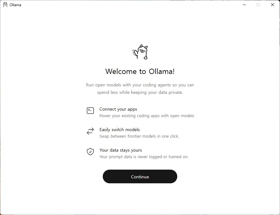 Ollama 설치 완료 및 시스템 트레이 상주